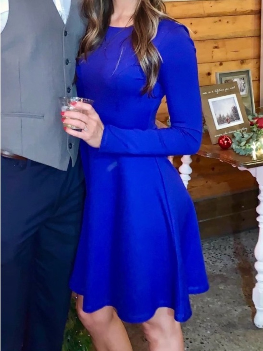Lulu’s forever chic Royal Blue Long-Sleeve Fit & Flare skater Dress